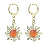 Golden Alloy Sun Shape Dangle Leverback Earrings with Cat Eye
