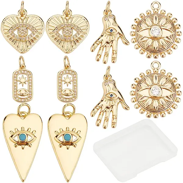10Pcs 5 Style Brass Micro Pave Clear Cubic Zirconia Pendants