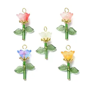 Flower Transparent Glass & Golden Pendants