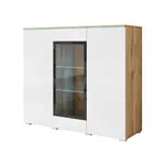 P & B VYSOKÁ KOMODA, dub wotan, vysoce lesklá bílá, 120/103,3/39,5 cm