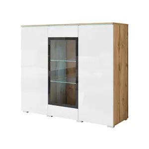 P & B VYSOKÁ KOMODA, dub wotan, vysoce lesklá bílá, 120/103,3/39,5 cm