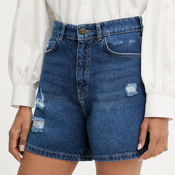 Džínové šortky Answear.LAB dámské, tmavomodrá barva, high waist