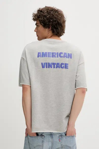 Tričko American Vintage pánské, šedá barva, s potiskem, MZOF02AE25