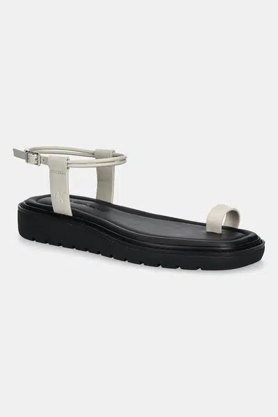 Sandály Calvin Klein Jeans ROPE TOE POST SANDAL LTH MG dámské, béžová barva, YW0YW01893