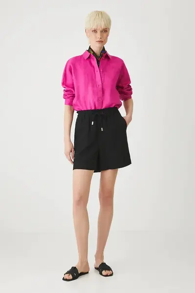 Šortky s příměsí lnu Medicine dámské, černá barva, medium waist