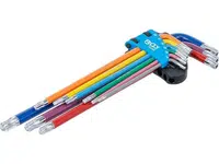 BGS technic Zástrčné klíče Torx s otvorem T10-T50 barevné, extra dlouhé, s kuličkou, 9 ks - BGS 74465