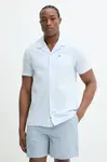 Košile s příměsí lnu Tommy Jeans pánská, modrá barva, regular, s límečkem button-down, DM0DM20895