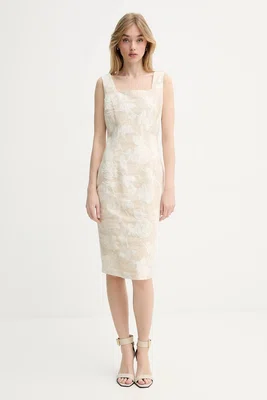 Šaty s příměsí lnu Blugirl Blumarine béžová barva, mini, RA5131.T2942