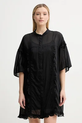 Šaty s příměsí hedvábí ISABELLE BLANCHE černá barva, mini, oversize, IS25SS-A078-T018