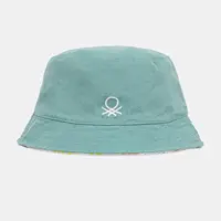 Dětský oboustranný bavlněný klobouk United Colors of Benetton zelená barva, 6KQACA02M