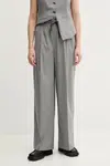 Kalhoty Samsoe Samsoe SARILA dámské, šedá barva, široké, high waist, F25200049