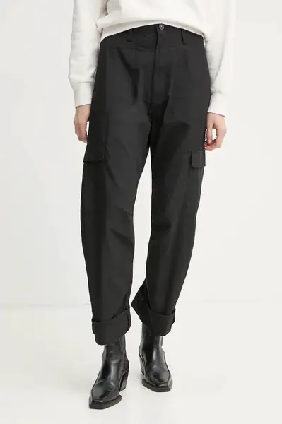 Bavlněné kalhoty G-Star černá barva, kapsáče, high waist, D26030-C973