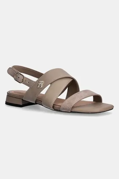 Kožené sandály Tommy Hilfiger LEATHER & SUEDE FLAT SANDAL dámské, béžová barva, FW0FW08507