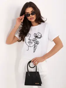 Bavlněné tričko s výšivkou ecru