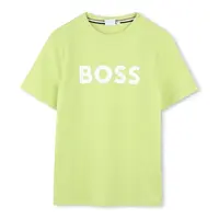 Dětské bavlněné tričko BOSS zelená barva, s potiskem, J52030