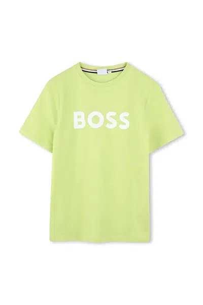 Dětské bavlněné tričko BOSS zelená barva, s potiskem, J52030