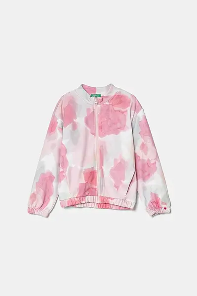 Dětská bavlněná mikina United Colors of Benetton růžová barva, vzorovaná, 35UJG503S