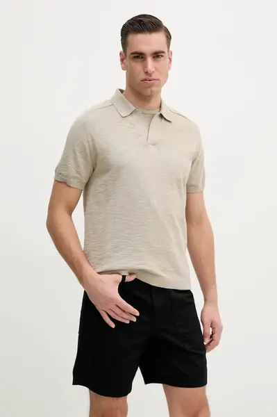 Bavlněné polo tričko Calvin Klein béžová barva, K10K114087