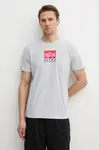 Bavlněné tričko Alpha Industries Satin Logo T šedá barva, s potiskem, 148513