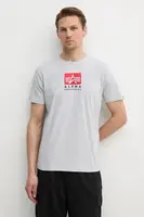 Bavlněné tričko Alpha Industries Satin Logo T šedá barva, s potiskem, 148513