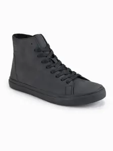 Ombre Men's high-top sneakers with matte texture and embossed logo - black