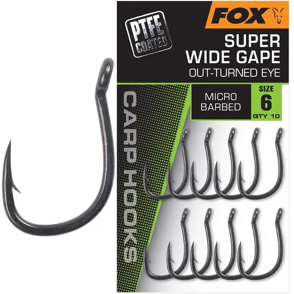 Fox háčky super wide gape out-turned eye 10 ks - velikost 6