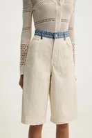 Kraťasy Moschino Jeans dámské, béžová barva, hladké, high waist, 0345 3717