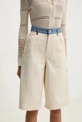 Kraťasy Moschino Jeans dámské, béžová barva, hladké, high waist, 0345 3717