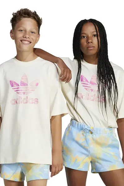 Dětské bavlněné tričko adidas Originals béžová barva, s potiskem, JD2916