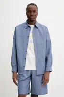 Košile s příměsí lnu A.P.C. chemise malo pánská, modrá barva, relaxed, s klasickým límcem, COHFW.H12532