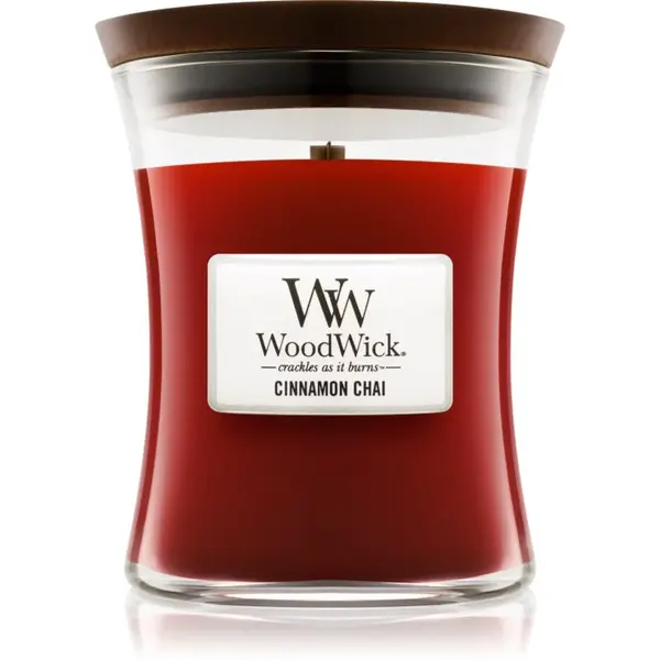 Woodwick Cinnamon Chai vonná svíčka s dřevěným knotem 275 g