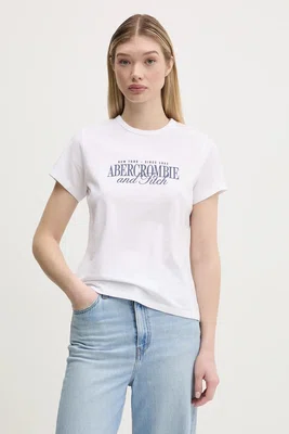 Bavlněné tričko Abercrombie & Fitch bílá barva, KI185-5058