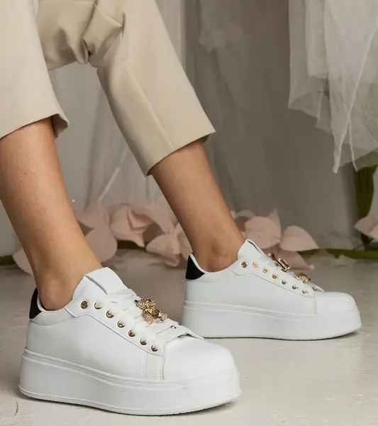 Gemre Bielo-čierne dámske tenisky zdobené kameňmi Sarena