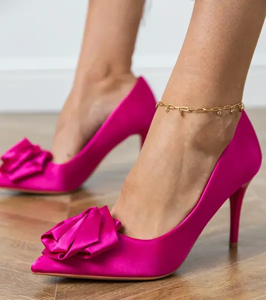 Gemre Ružové saténové lodičky s kvetom Klerita