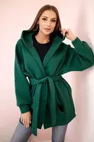 Insulated cape with waist tie dark green