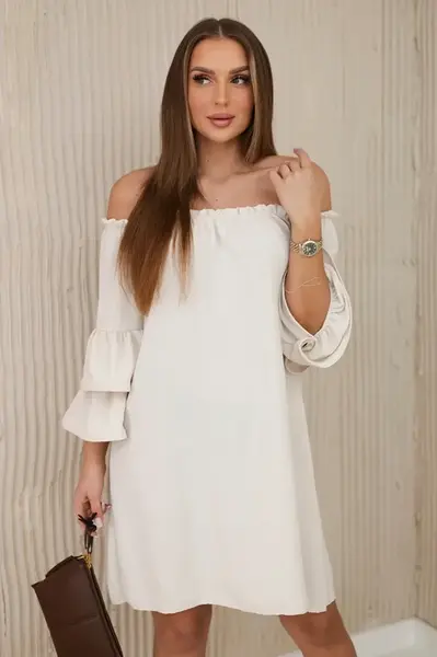 Spanish dress with ruffles on the sleeve beige color