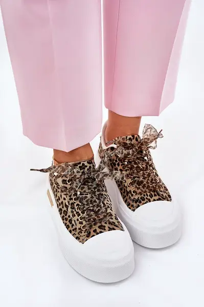 Boto Dámske Tenisky Na Masívnej Platforme S Ozdobným Šnurovaním Leopard Hnedé Zidora