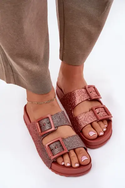 Voňavé Dámske Pantofle S Trblietkami A Sponami Špinavá Ružová ZAXY