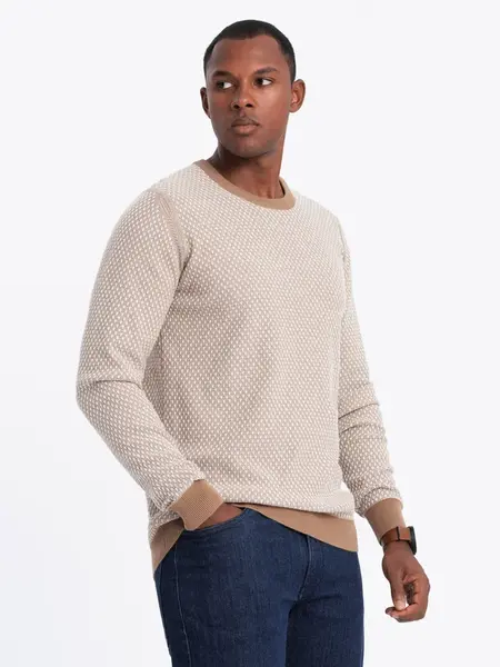 Ombre Men's RELAXED FIT knitted sweater with patterns - light brown