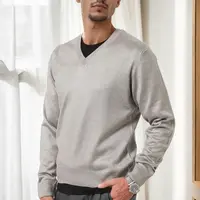 38804 Dewberry Mens V Neck Knit Sweater-LIGHT GREY