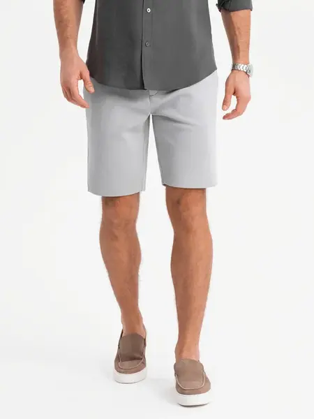 Ombre Men's SLIM FIT structured knit shorts - light grey