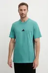 Bavlněné tričko adidas Essentials pánské, tyrkysová barva, s aplikací, JX0732