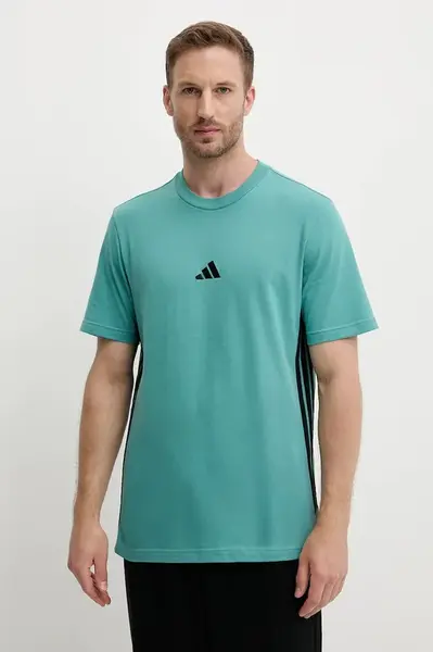 Bavlněné tričko adidas Essentials pánské, tyrkysová barva, s aplikací, JX0732