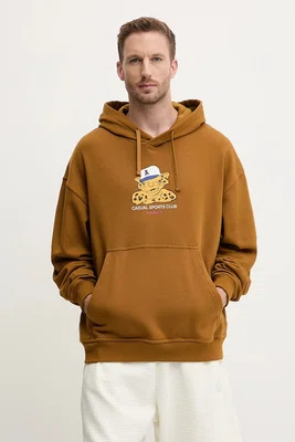 Bavlněná mikina adidas Originals Graphic Lo Hd pánská, hnědá barva, s kapucí, s potiskem, JW0167