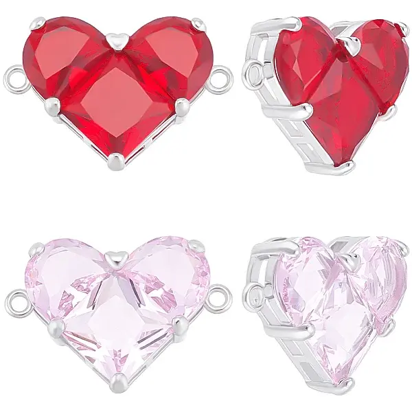 4Pcs 2 Colors Brass Pave Cubic Zirconia Connector Charms