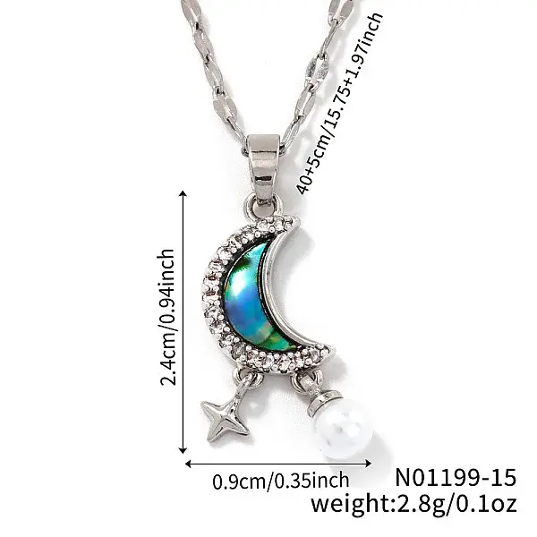 Chic Brass Crystal Rhinestone Moon Star Pendant Necklaces