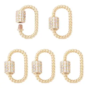 5 Pcs Brass Micro Pave Clear Cubic Zirconia Screw Carabiner Lock Charms