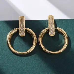 Brass Micro Pave Clear Cubic Zirconia Ring Dangle Stud Earrings
