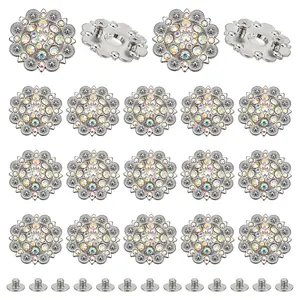 20Pcs Flower Zinc Alloy & Rhinestone & Glass Rivets