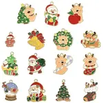 15Pcs 15 Styles Christmas Theme Alloy Enamel Pendants